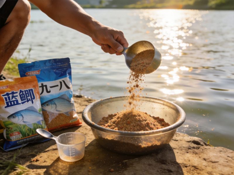 野钓实战场景,钓友在湖边垂钓,饵料入水泛起涟漪,夏季钓鱼收获鲫鱼鲤鱼