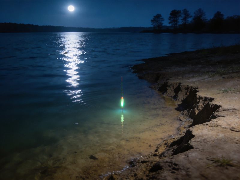 水库深浅交界处坎位地形,夜钓精准选位示意图
