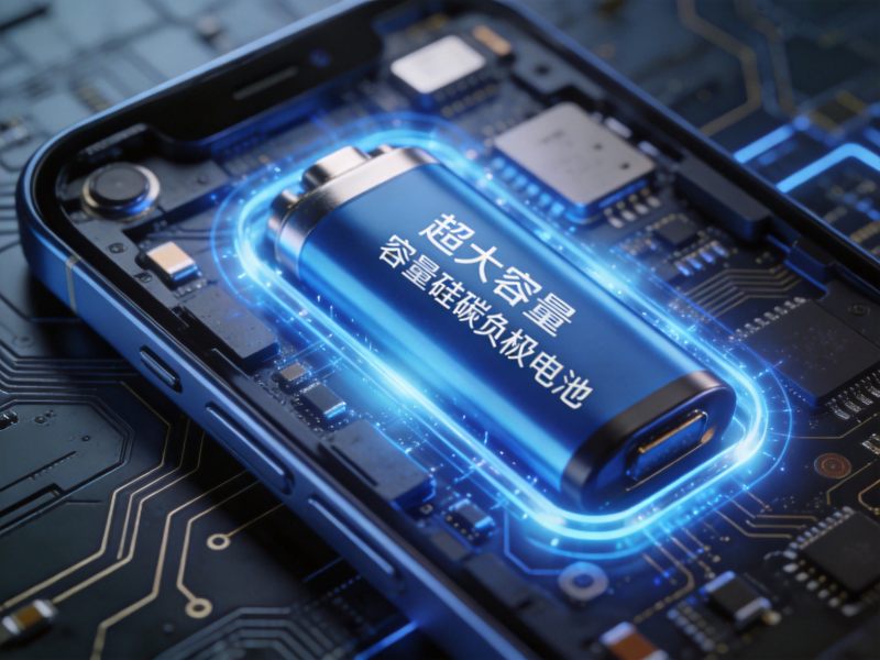 Redmi Note 17 Pro Max硅碳负极电池技术特写,展示大容量电池芯片与蓝色科技光效
