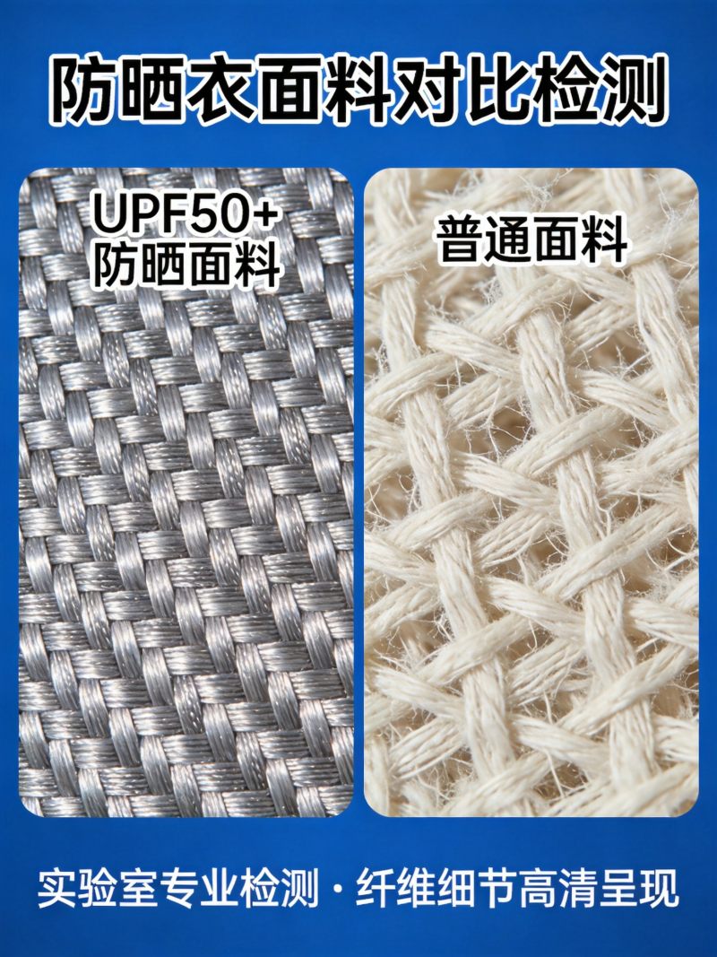防晒衣面料UPF值对比特写展示纤维编织工艺和检测标准