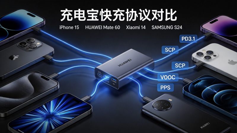 充电宝快充协议对比展示,多品牌设备兼容UFCS融合快充标准