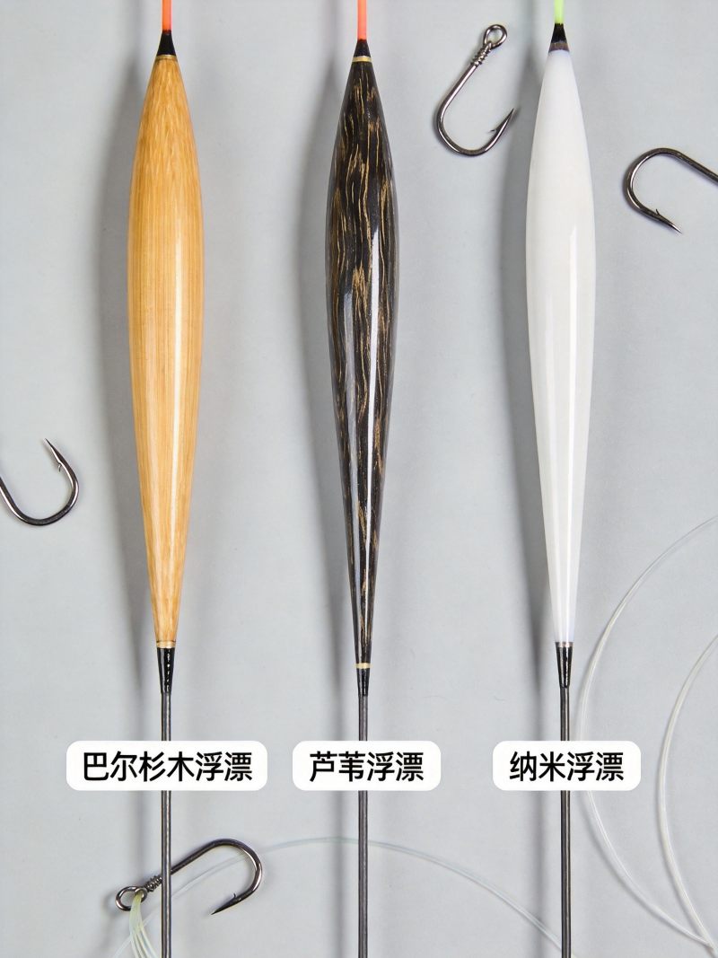 巴尔杉木芦苇纳米三种浮漂材质对比展示