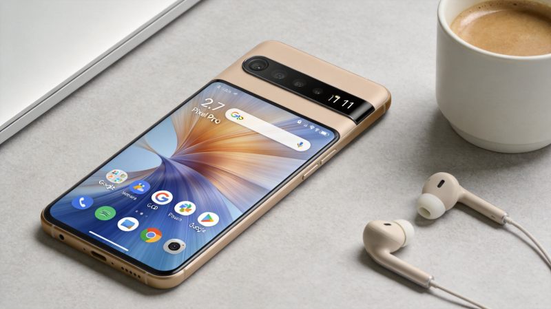 Pixel11 Pro沙丘金配色正面全面屏展示